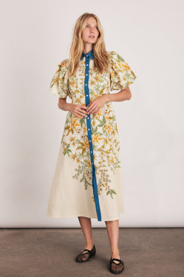 Modern Botanical Midi Shirt Dress