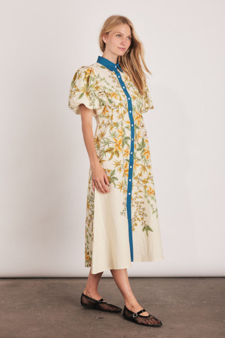 Modern Botanical Midi Shirt Dress