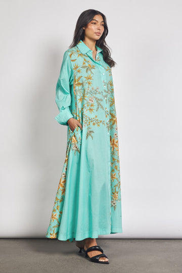Modern Botanical Long Shirt Dress
