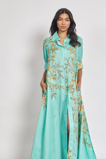 Modern Botanical Long Shirt Dress