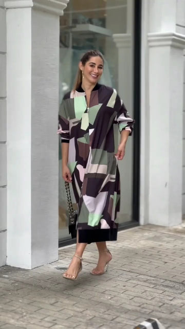 Patch Printed Dress  with Front Zip