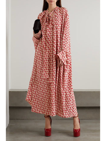 Printed Long Red Kaftan