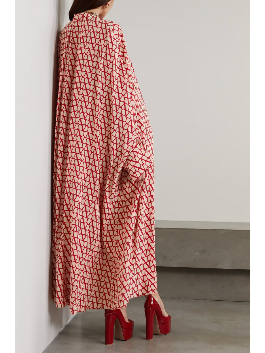 Printed Long Red Kaftan