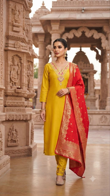 Slub Cotton Embroidery Salwar Suit