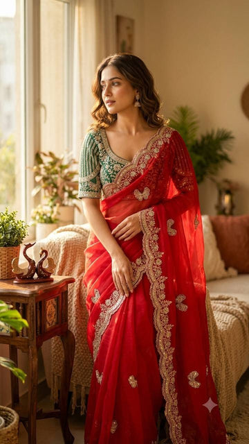 Heavy work Embroidery Saree