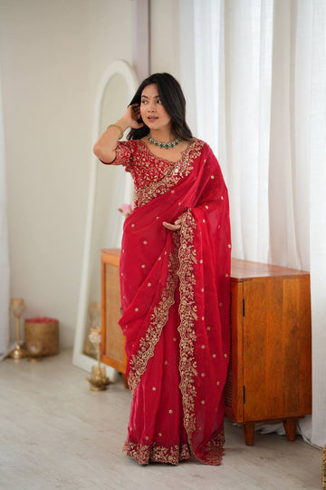 Heavy Fancy Embroidery Silk Saree