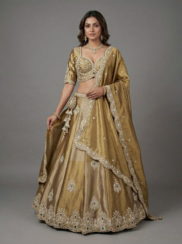 Premium Silk Tissue Embroidered Lehenga Choli Set