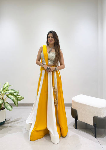 Yellow White Lehenga Set