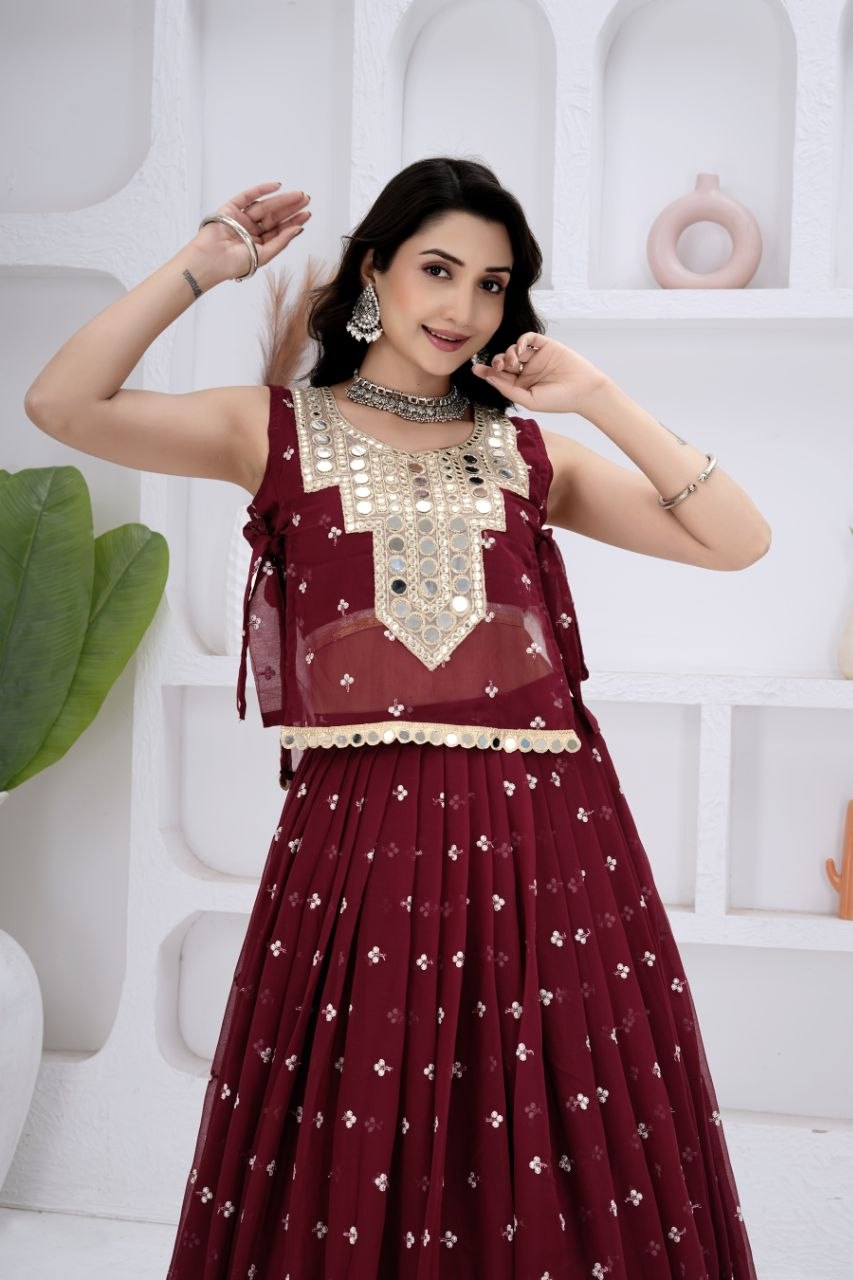 Stylish Maroon Lehenga Choli Set