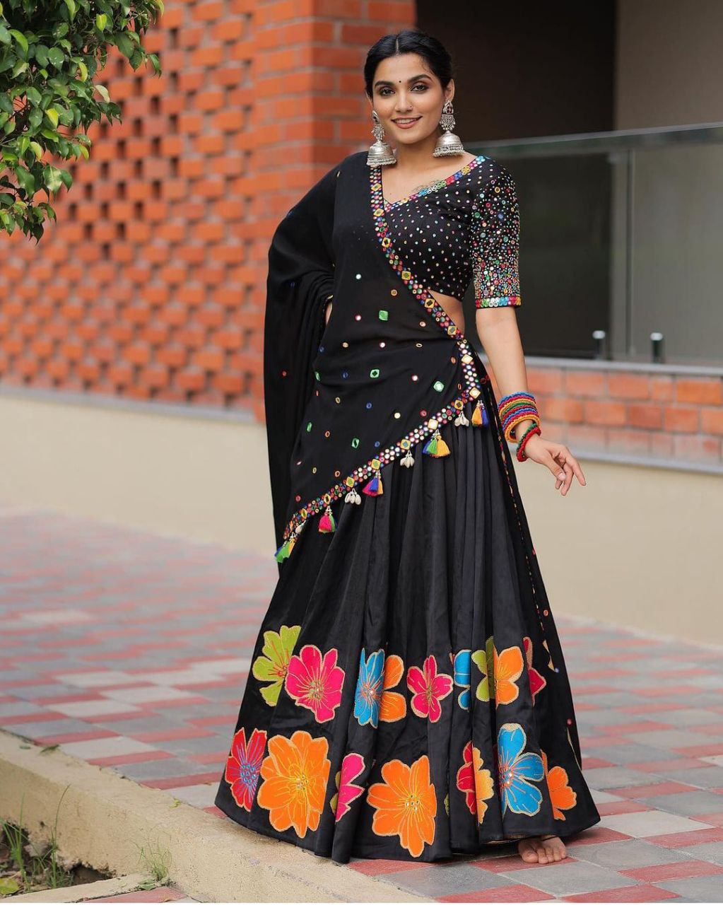 Black Floral Lehenga Set