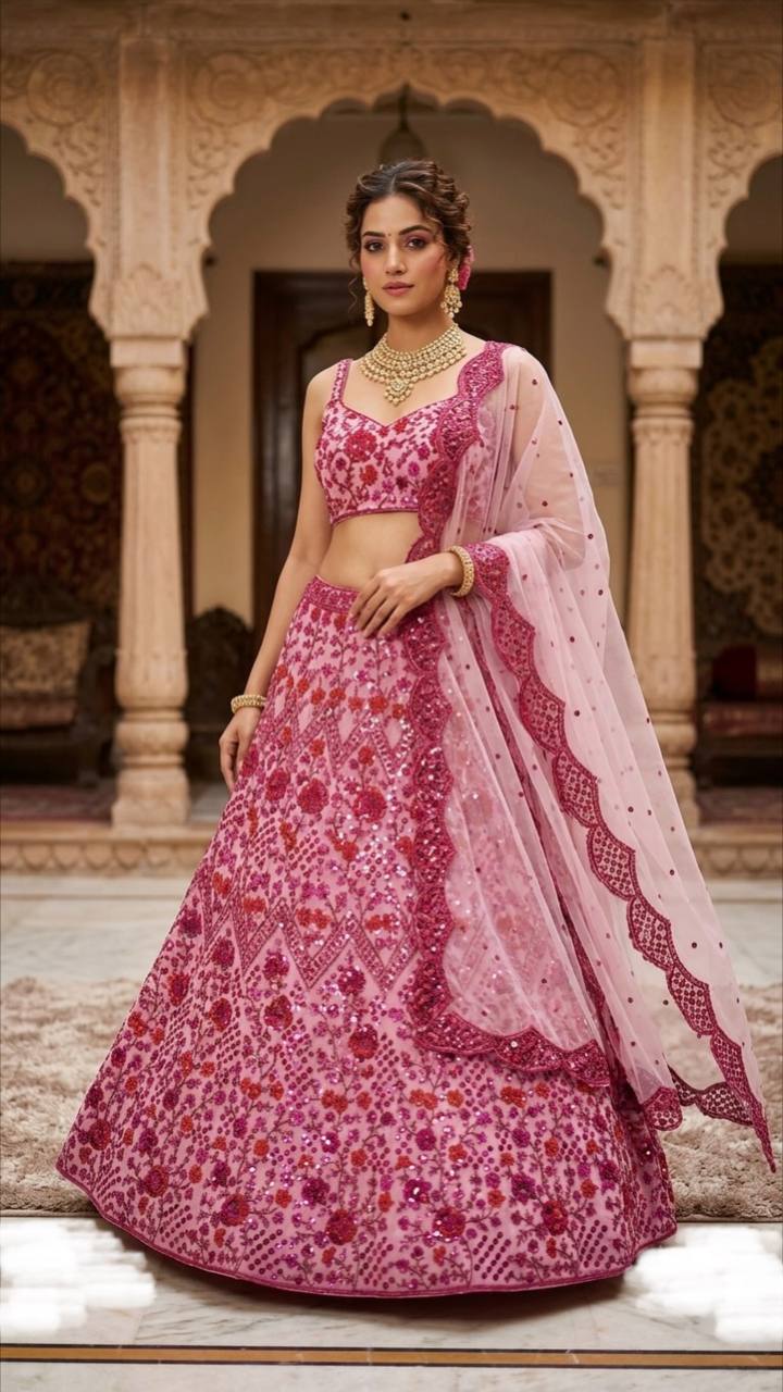 Net Lehenga With Work