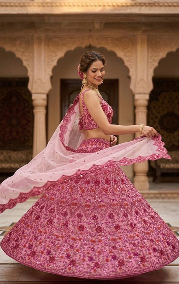 Net Lehenga With Work