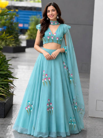 GEORGETTE LEHNGA SIMPLE WORK