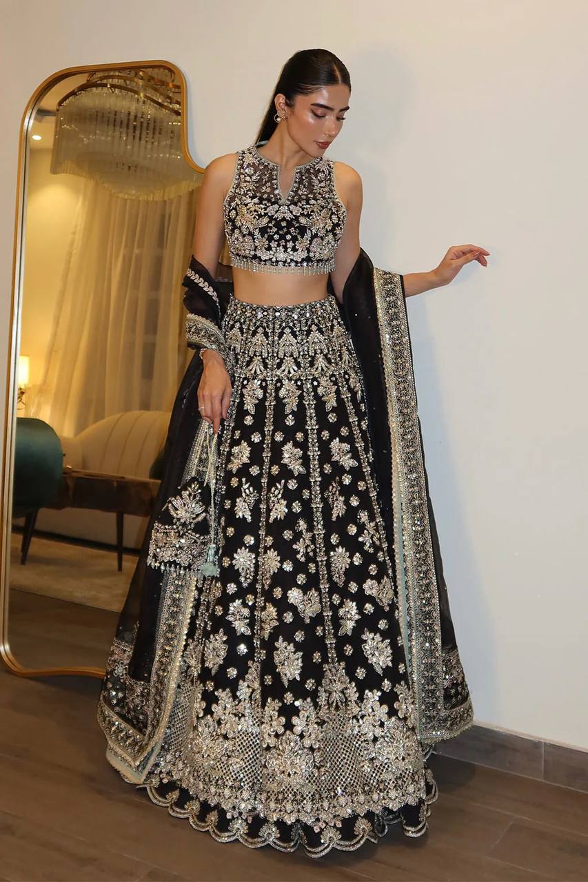 Chinnon silk lehenga Zari & Sequin Work