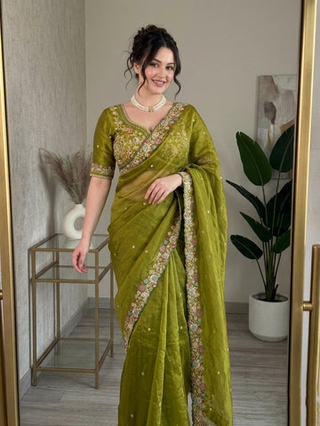 Silk Fabric Embroidery Saree