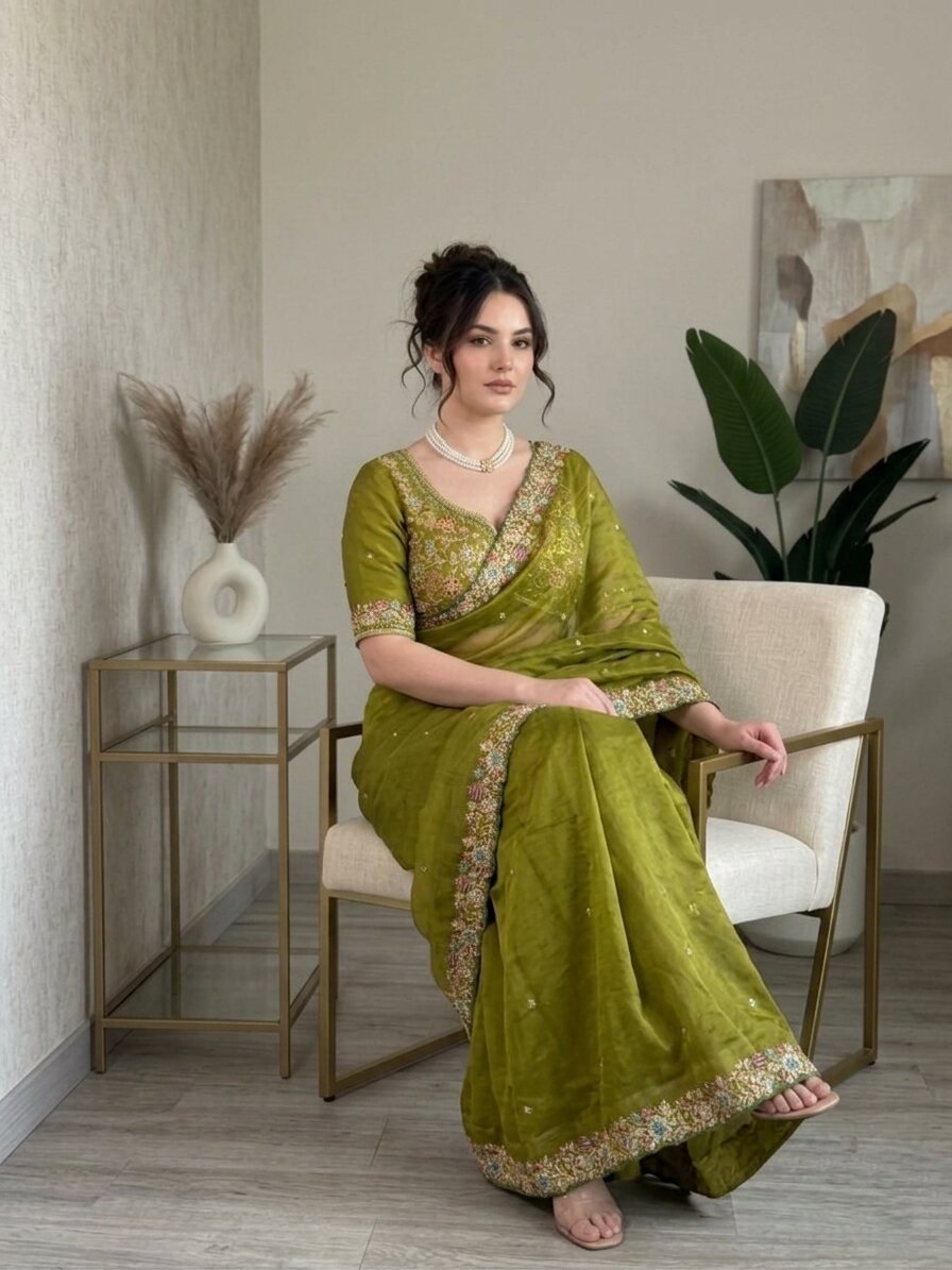 Silk Fabric Embroidery Saree