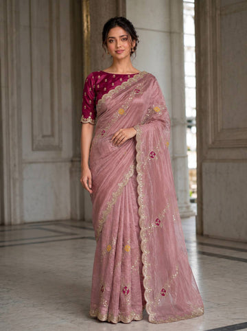 Embroidery With Cutwork Silk Saree