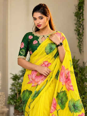 Saree Lotus Printed