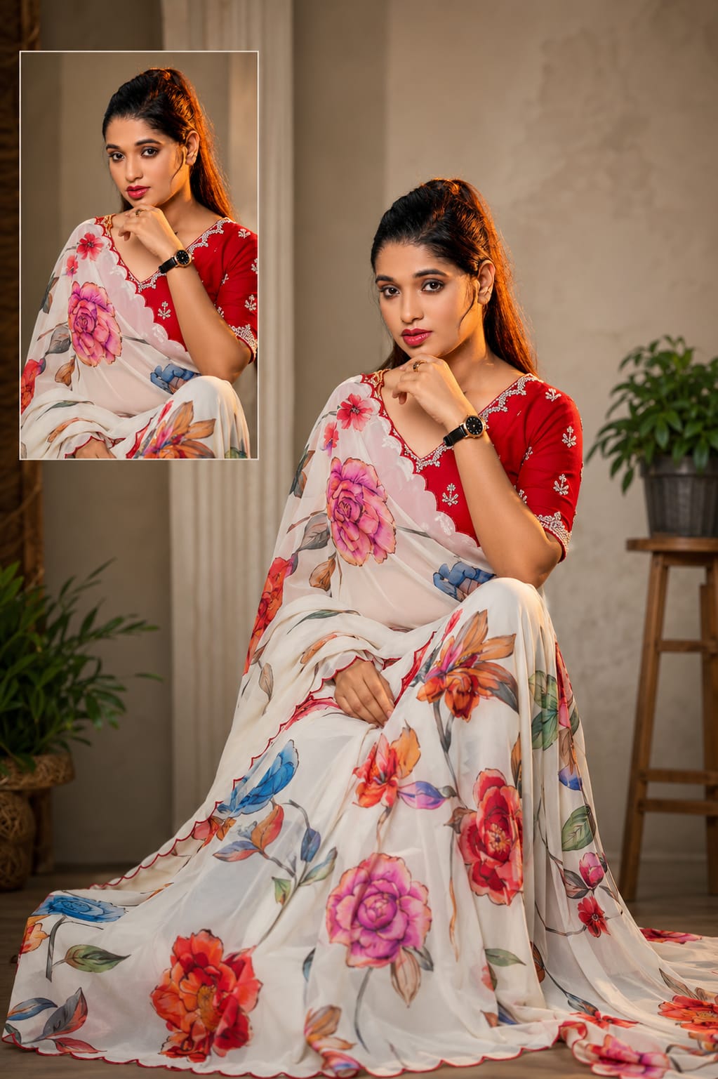 Saree Lotus Printed